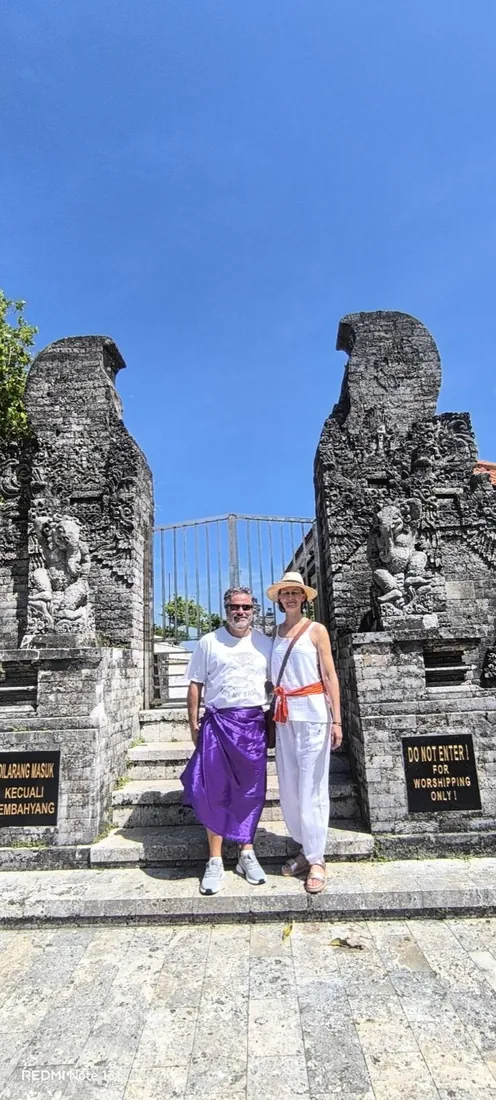 Travelers at the Lempuyang 'Gates of Heaven' temple in east Bali